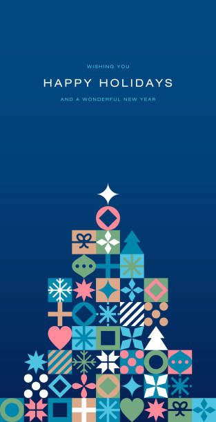 Geometric Christmas Tree Greeting Card - ilustração de arte vetorial
