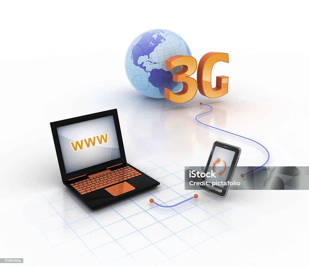 Computador portátil de internet através de 3 g - Royalty-free 3G Foto de stock