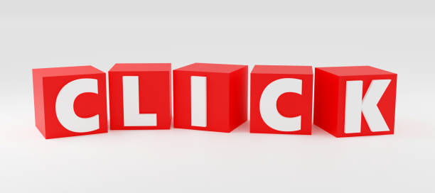 istock 3d render sign click on red cubes and light background. Simple minimalism concept. 1739123249
