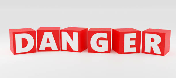 istock 3d render sign danger on red cubes and light background. Simple minimalism concept. 1739123254
