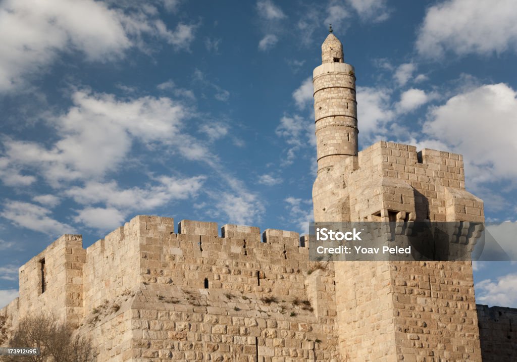 Tower of David, Jeursalem "Tower of David with beautiful blue skies and clouds in the background, Jeursale. Old city of Jerusalem, center of all major religions." Ancient Stock Photo