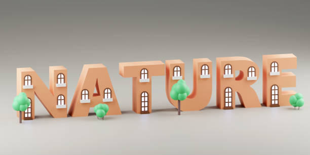 istock 3d alphabet tiny houses letters shape on grey background, 3d render, sign nature 1739125479