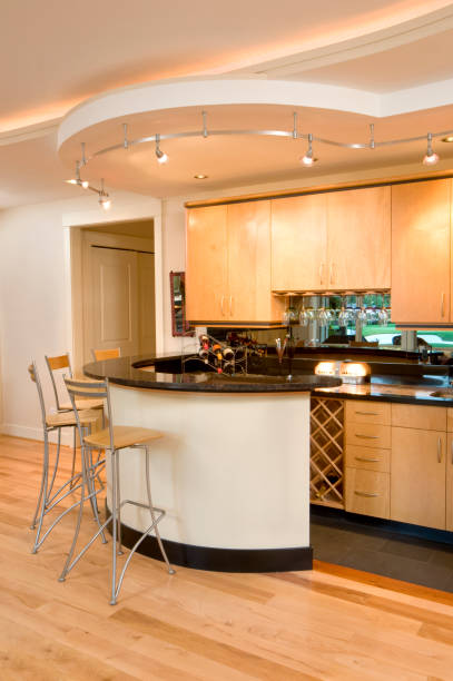 istock Round modern home bar with wood floors 173912637