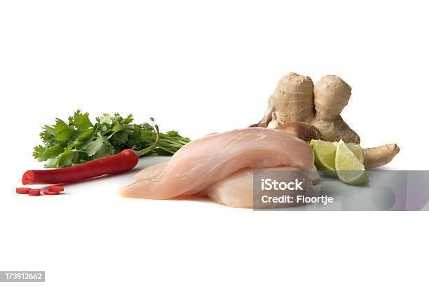 Asian Ingredients Chicken Ginger Chili Pepper Coriander Lime Stock Photo - Download Image Now