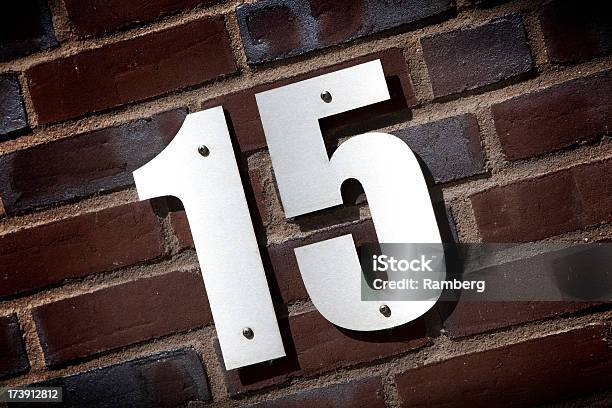 Number 15 Stock Photo - Download Image Now - Brick, Brick Wall, Brushed Metal