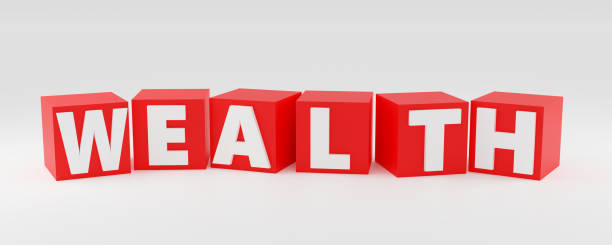 istock 3d render sign wealth on red cubes and light background. Simple minimalism concept. 1739128724