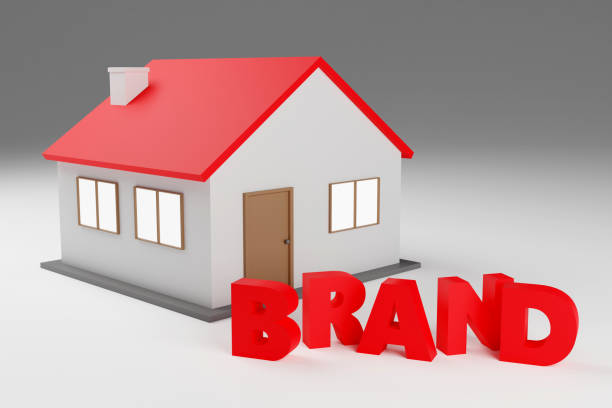 istock Luxury inscription brand on grey podium, soft light, smooth background, 3d rendering 1739135807