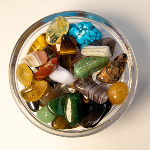 istock Collection Of Semi-Precious Gemstones on white textured background 1739136509