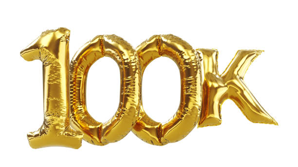 istock Thank you one hundred thousand or 100K subscribers. 3D render of gold one hundred thousand balloons isolated on white background. 1739140423