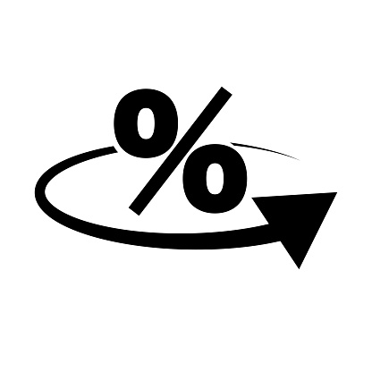 Simple yield icon. Profitability. Percentage and rotating arrow icon. Editable vector.