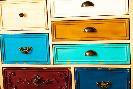 Different colored and seized drawers