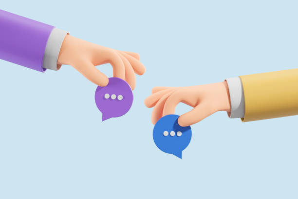 istock Two cartoon men hands holding speech bubbles 1739146353