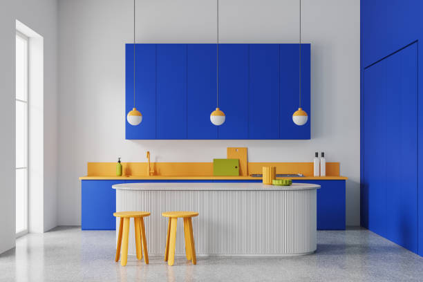 istock Bright hotel kitchen interior with cooking and dining space with window 1739147095