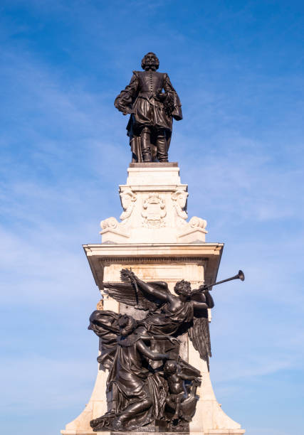 Monument of Samuel de Champlain Against the Blue Sky in Old Quebec City