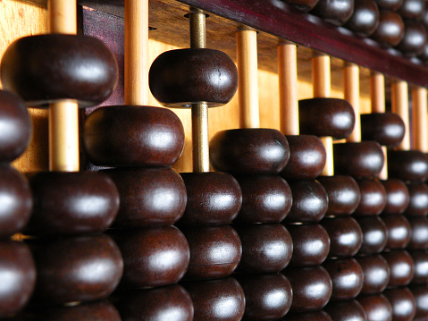 Detail of wooden chinese abacus pieces