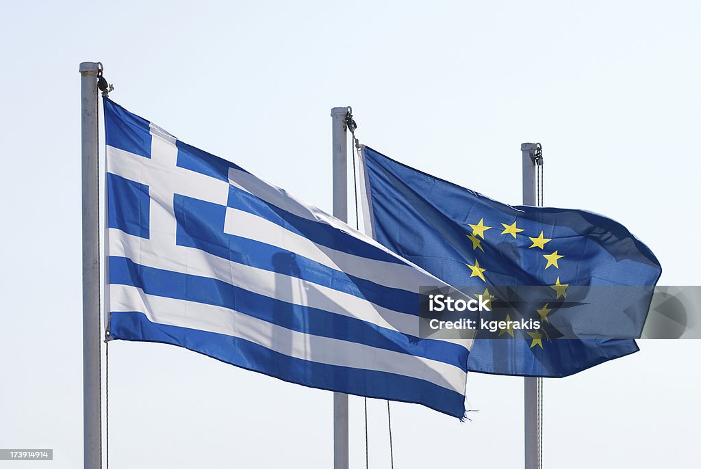 Griechenland und Europäische Union Flaggen - Lizenzfrei EU-Währung Stock-Foto