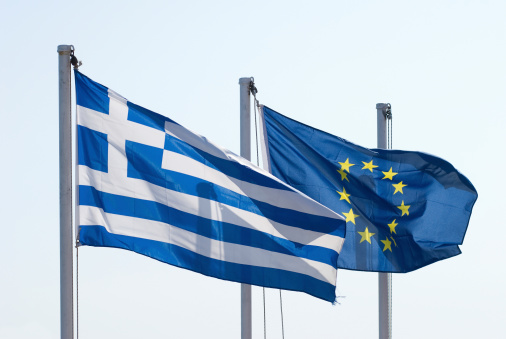 Greece and European Union Flags