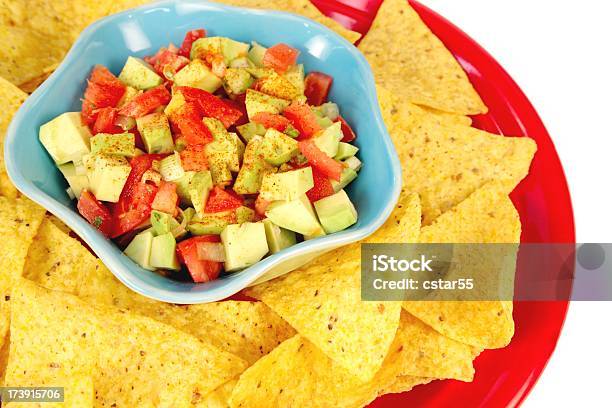 Avocado Salsa Chips Stock Photo - Download Image Now - Chopped Food, Guacamole, Avocado