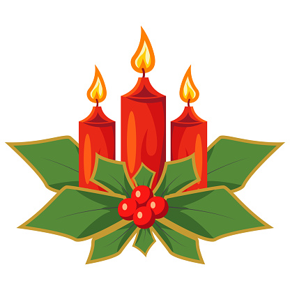 Candles, symbolizing light and warmth during the winter season.  Perfect for adding a touch of Christmas spirit to graphics, cards, websites, and apps. Vector icon illustration template