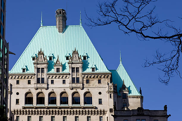 Parliament buildings on a snowy winter day on southern Vancouver Island.