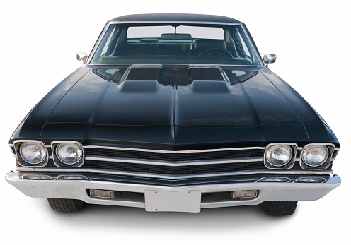 Front shot of a classic 1969 Chevelle.  The vehicle has an outline path, excluding the ground shadow.