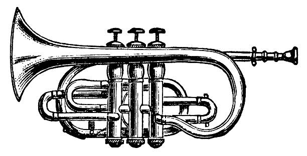 illustrazioni stock, clip art, cartoni animati e icone di tendenza di vintage, illustrazioni e clip art/tromba - brass instrument retro revival old fashioned part of