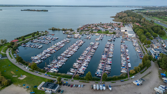 Aerial panorama from a harbor Strand Horst, the Netherlands