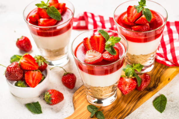 istock Cheesecake in the glasses with fresh strawberry. 1739192847