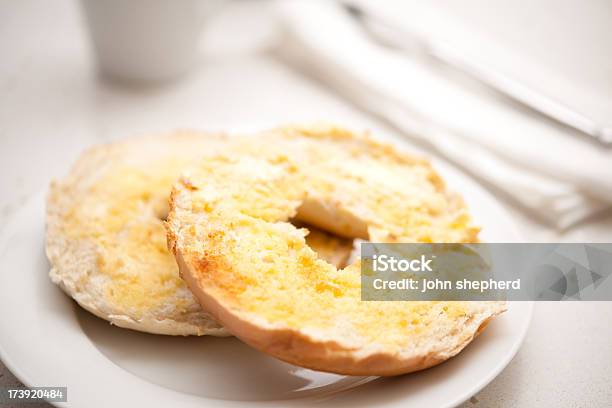 Toasted Buttered Bagels Stock Photo - Download Image Now - Bagel, Butter, Toasted Food