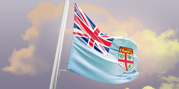 Fiji national flag waving with mast.