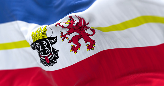 Close-up of Mecklenburg-Vorpommern state flag waving