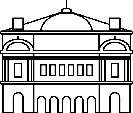 Simple black flat outline drawing of the French historical landmark monument of the PALAIS GARNIER, PARIS