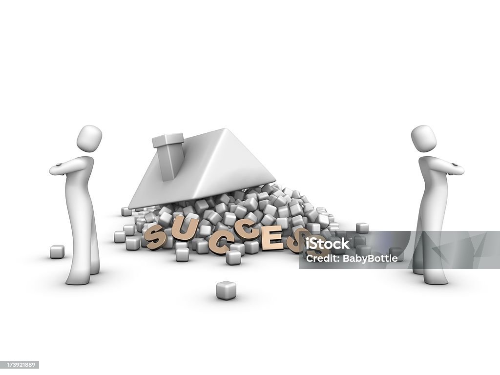 Broken Success House Symbolic presentation of unsuccess by a lack of cooperation. Blank Stock Photo