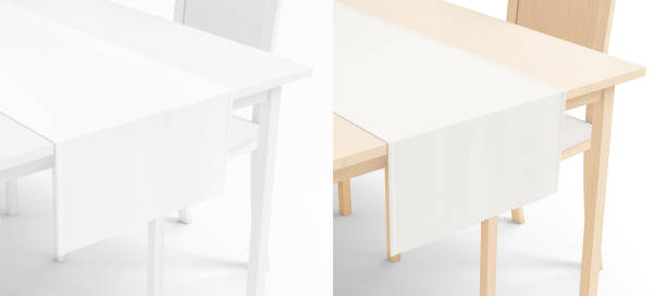 istock Blank wood table with white runner mockup, side crop view 1739230608