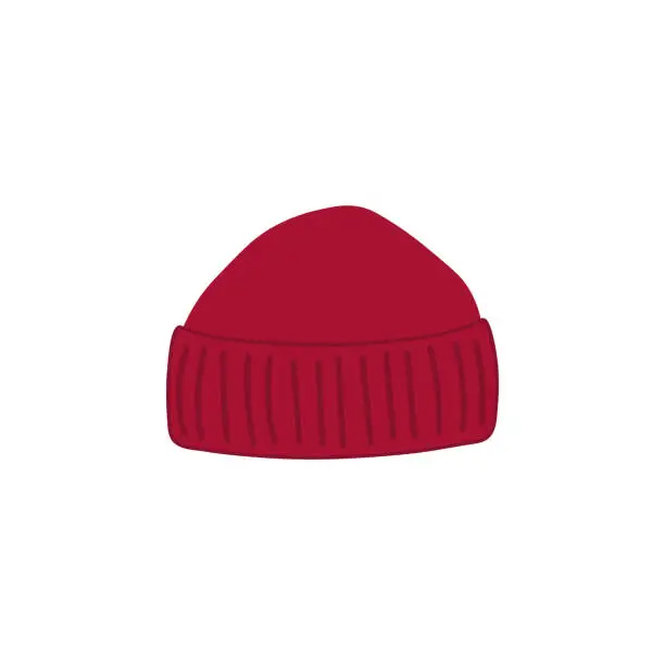 Vector illustration of Knitted hat flat cartoon colored doodlle vector ilustration.