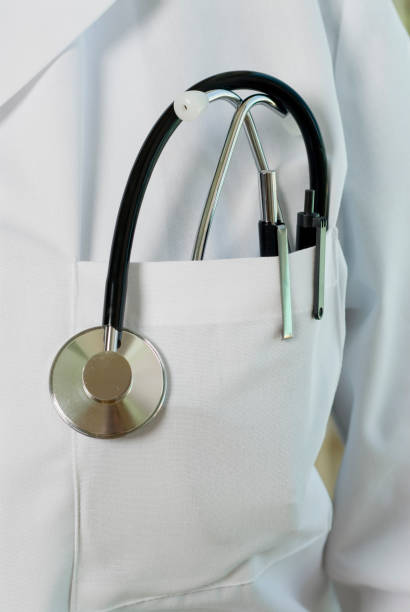 istock Stethoscope in pocket of doctors white coat. 173923285