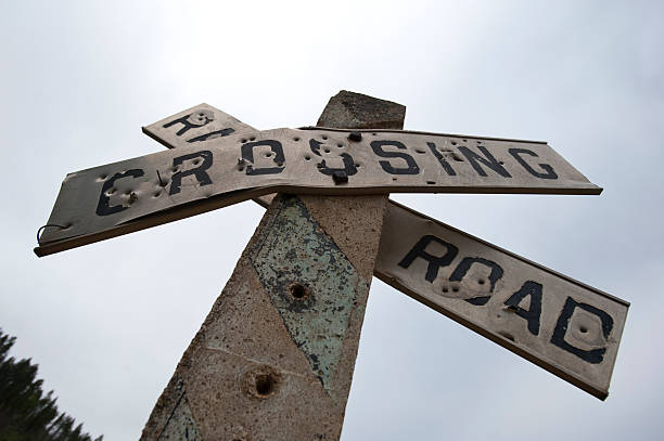 istock Old Railroad Crossing sign 173923419