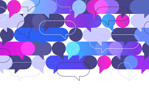 Talking chatting speech bubble communication quote modern abstract background.