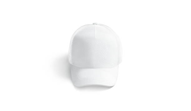 Blank white trucker hat mockup, front view stock photo