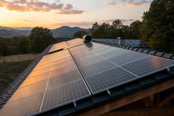 istock Aerial view of solar powered house. 1739236054