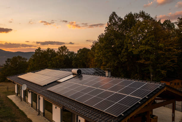 istock Aerial view of solar powered house. 1739236061