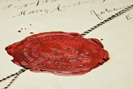 antique notarial wax seal on old document