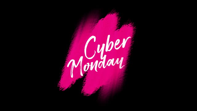 Cyber Monday with pink watercolor brush on black gradient