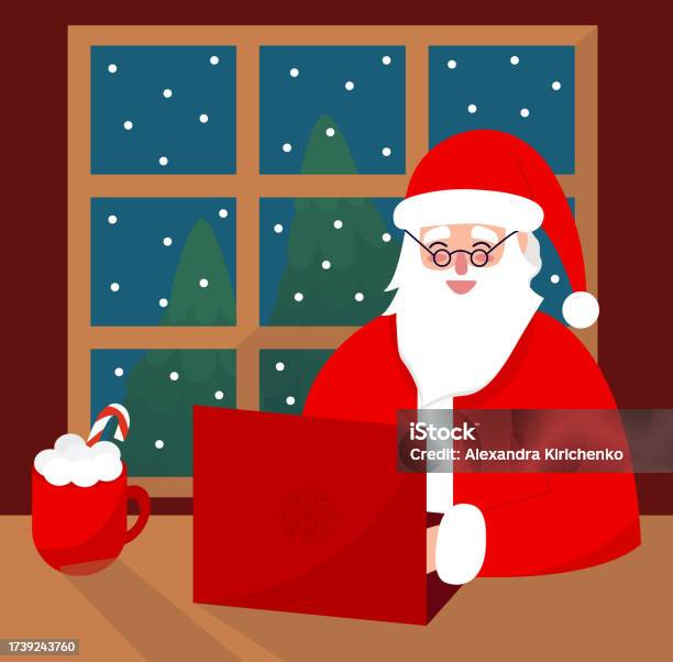 Santa Using Laptop Icon Santa Claus Using Laptop Flat Stock Illustration - Download Image Now ...