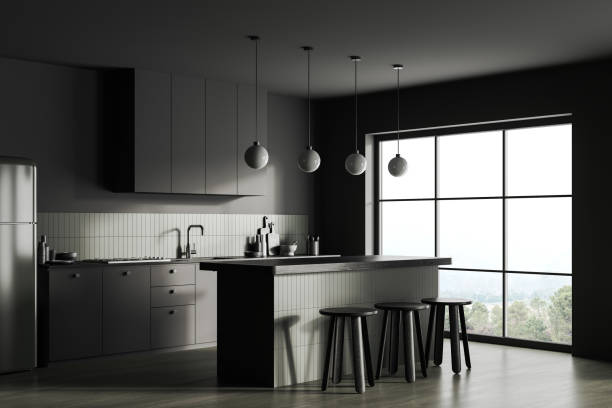 istock Gray and olive kitchen corner with bar 1739244379