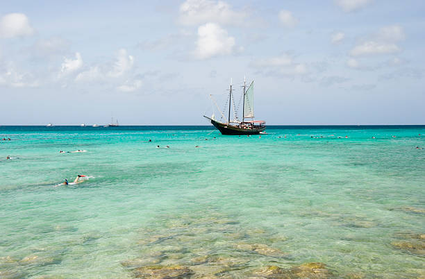 Group of Snorkelers at a Tropical Beach stock photo