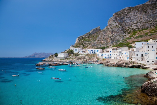 The beautiful harbour of Levanzo in Sicily.
