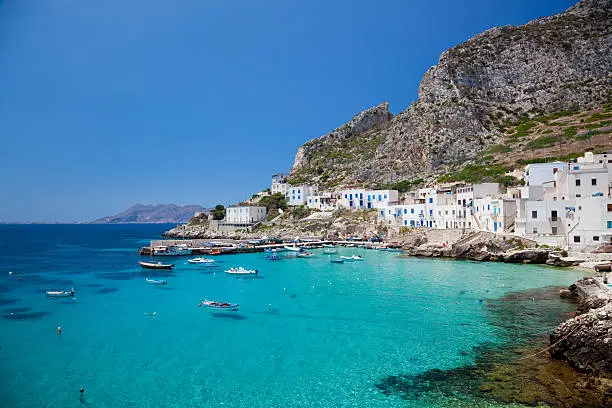 The beautiful harbour of Levanzo in Sicily.