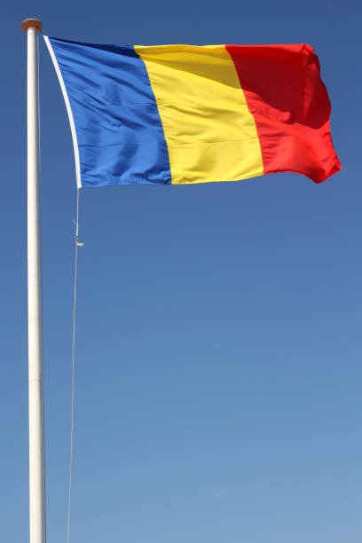 istock Romanian flag flying in the wind 1739253090