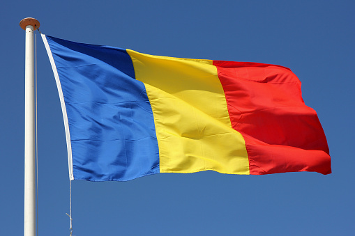Romanian flag flying in the wind